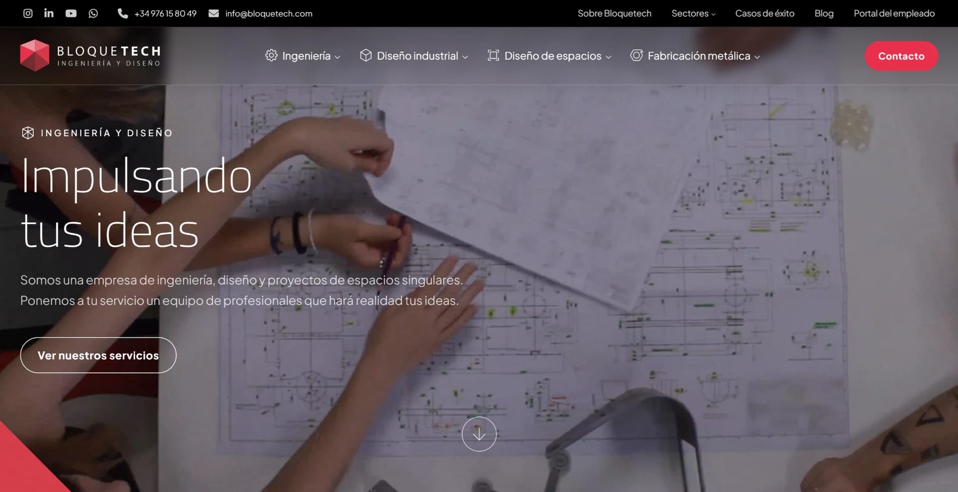 Portada de la web nueva de Bloquetech: «Impulsando tus ideas».