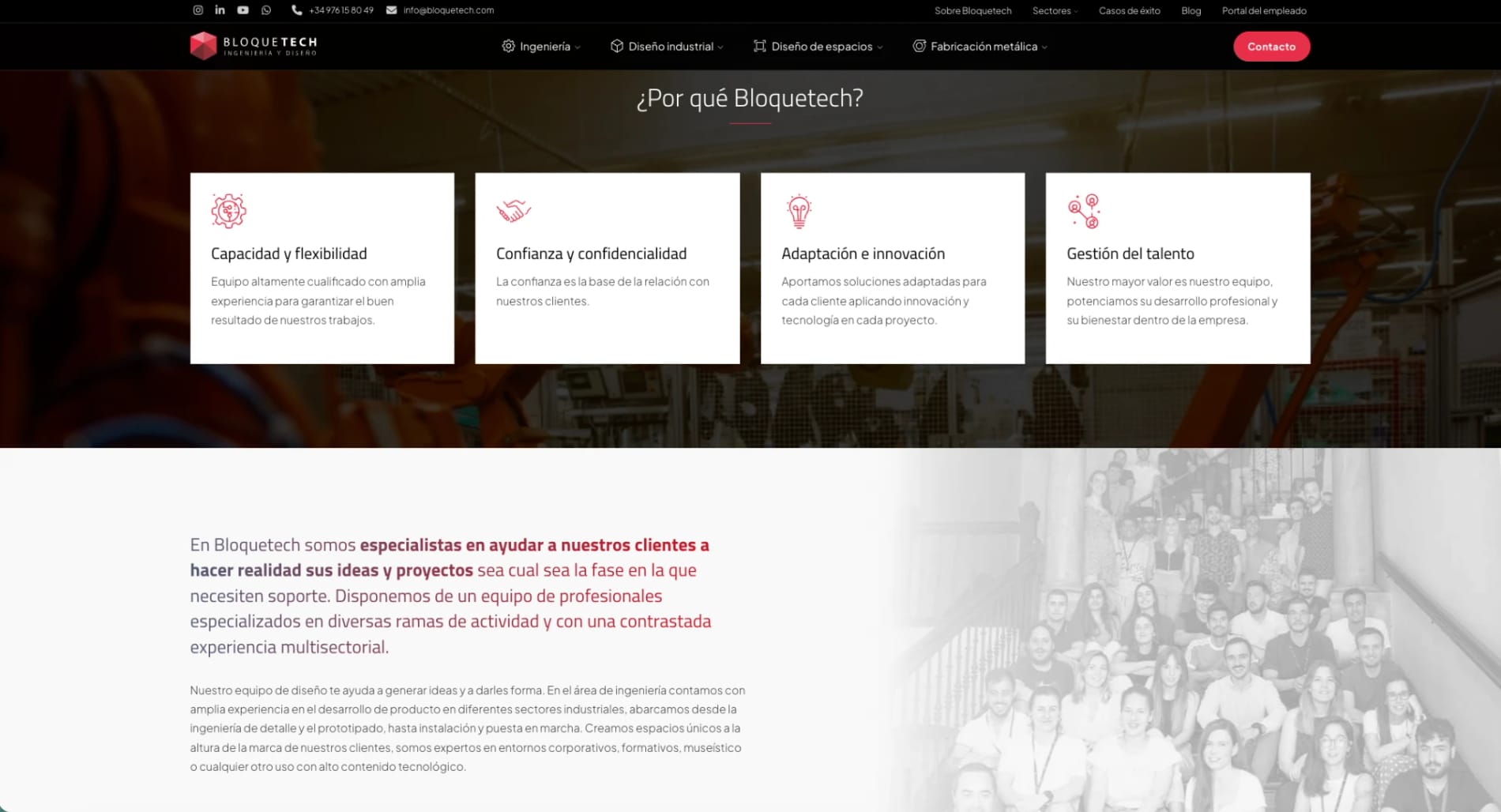 Sección «¿Por qué Bloquetech?» de la web nueva.